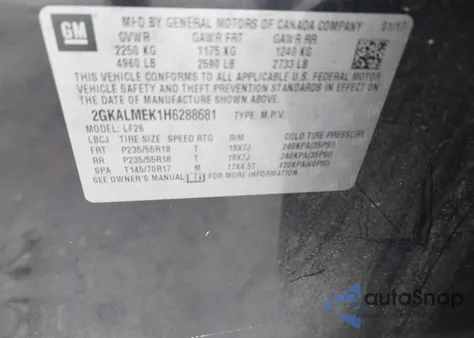 2017 GMC Terrain Sle-1 z USA, uszkodzony, nr VIN 2GKALMEK1H6288681